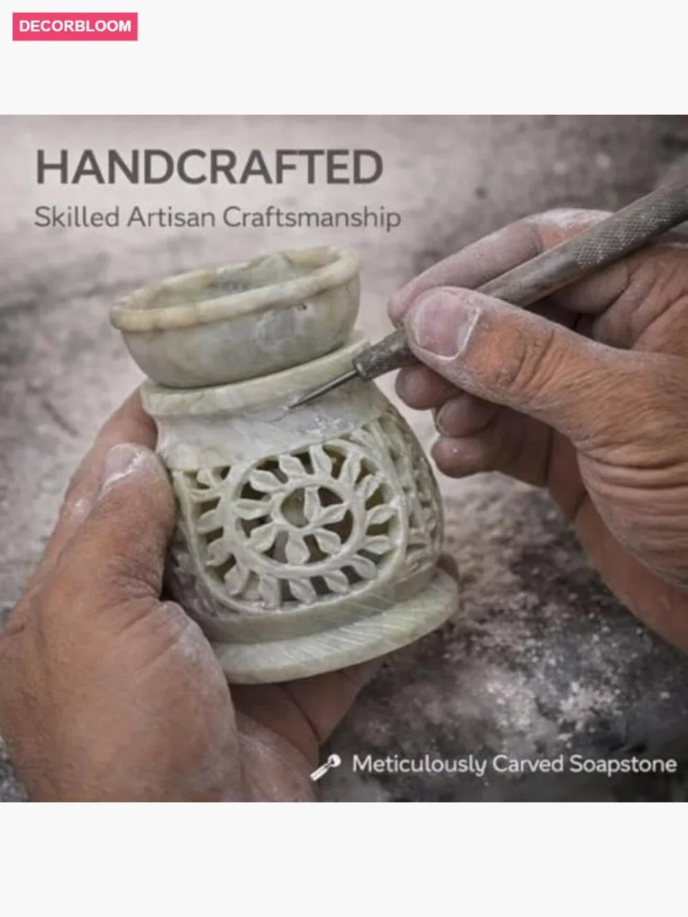 Handcarved Soapstone Aroma Oil Burner - Tea Light Candle Holder Wax Warmer for
